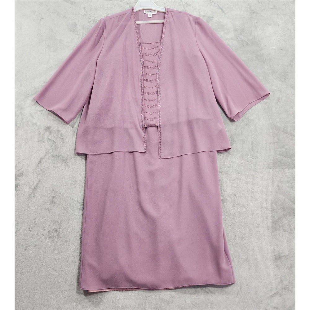 Karen Miller Dress Jacket Womens 20 Lilac Beaded Chiffon Formal Mother Of Bride